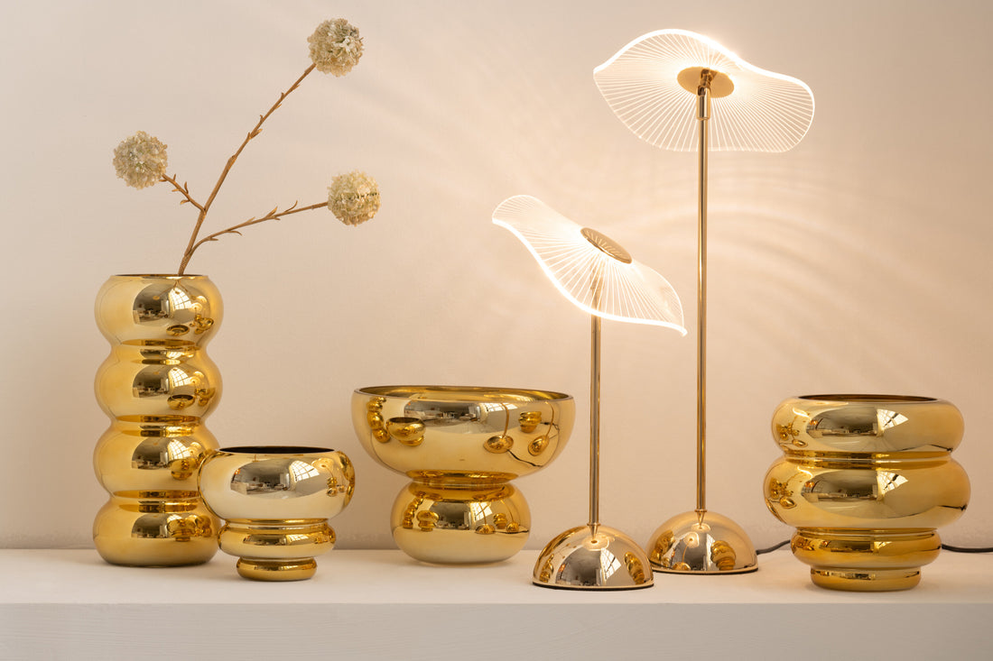 Theelichthouder / Vaas Julia Glas Goud