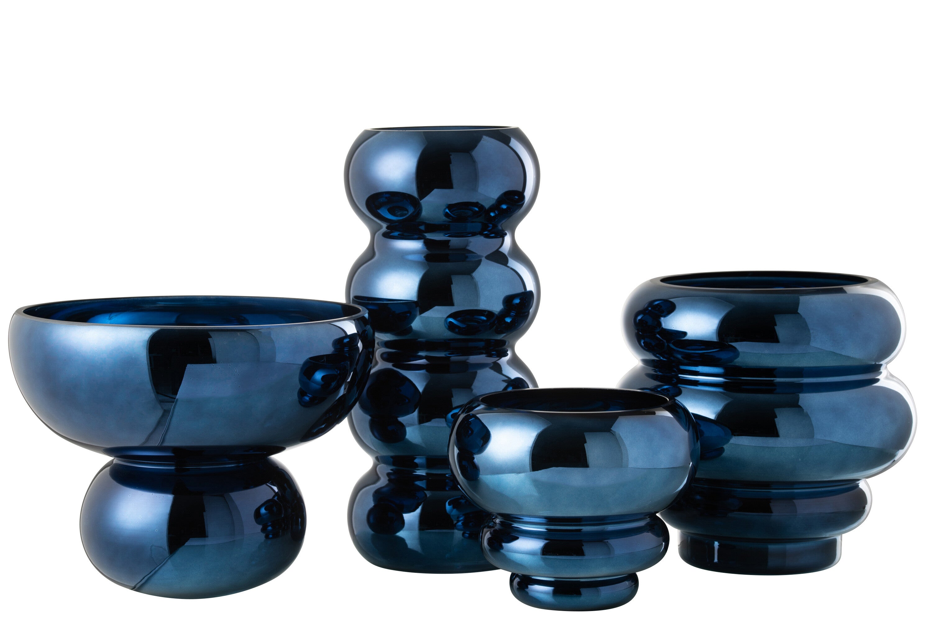 J-Line Windlicht Op Voet Afgerond Glas Blauw