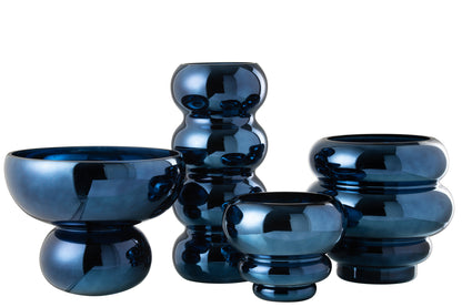 J-Line Windlicht Op Voet Afgerond Glas Blauw