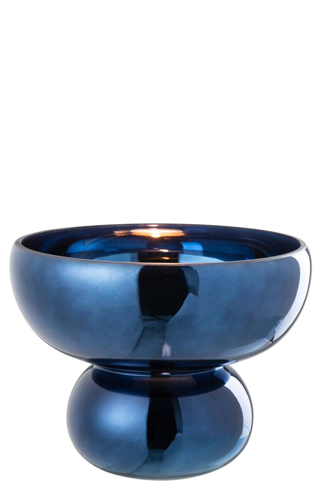 J-Line Windlicht Op Voet Afgerond Glas Blauw