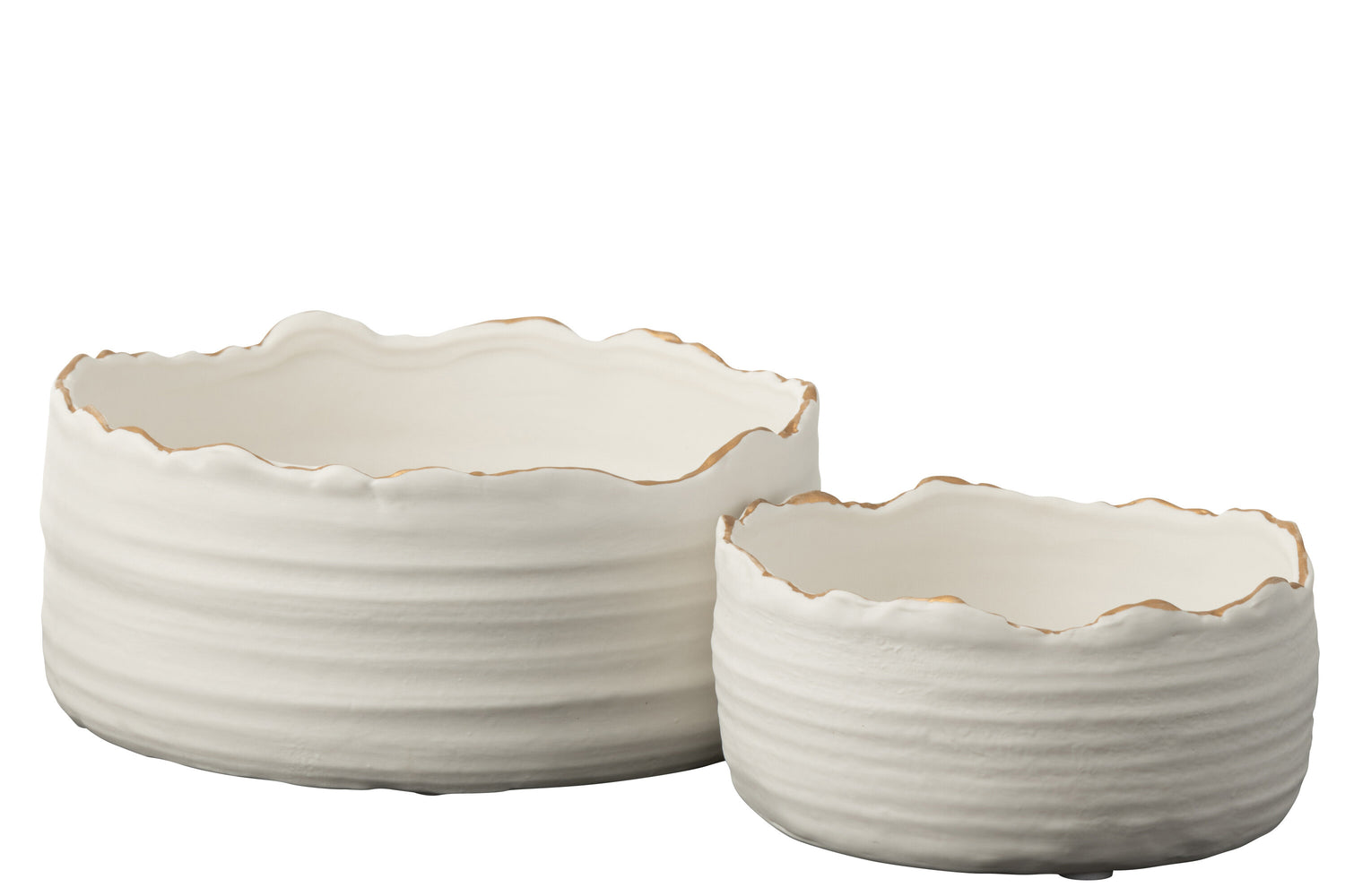 Bloempot laag porselein wit/goud groot