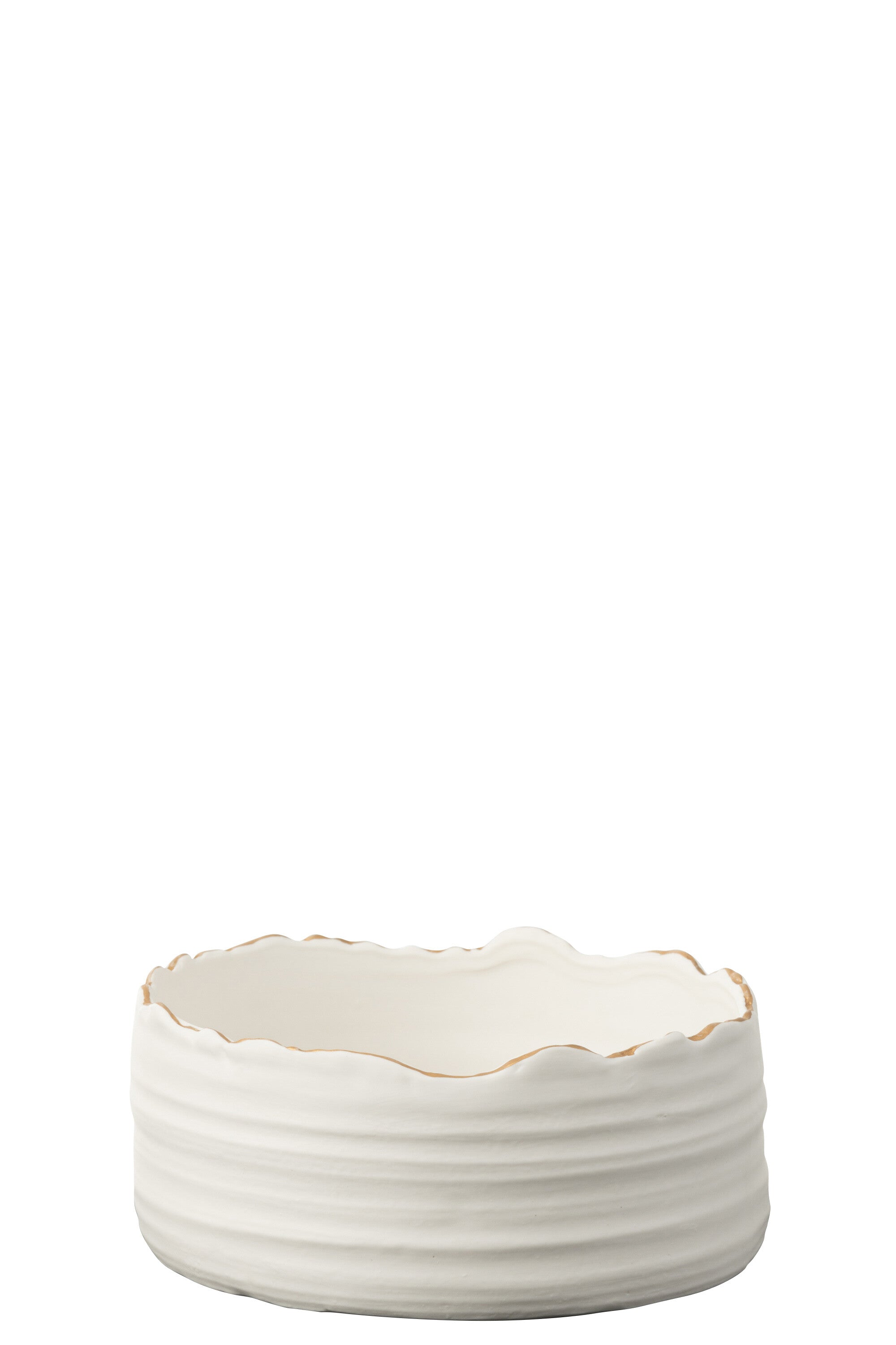 Bloempot laag porselein wit/goud groot