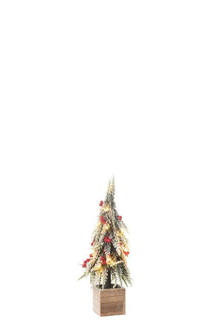 Kerstboom + Led Plastic Sneeuw Groen/Rood Klein
