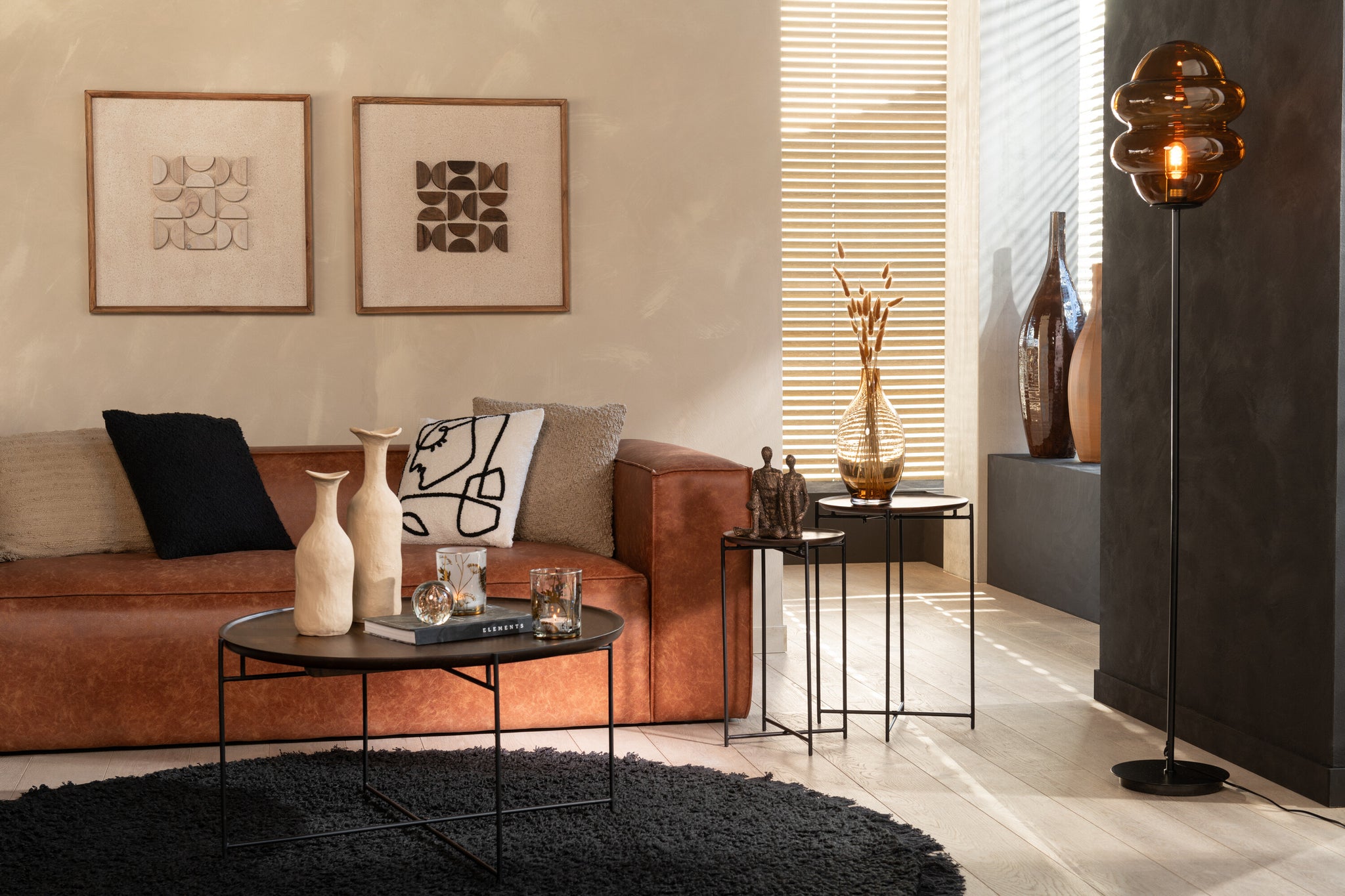 J-Line Staanlamp Honinglepel Glas Bruin
