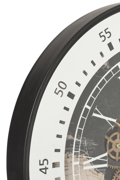 Klok+Spiegel Wereldkaart Mdf Zwart