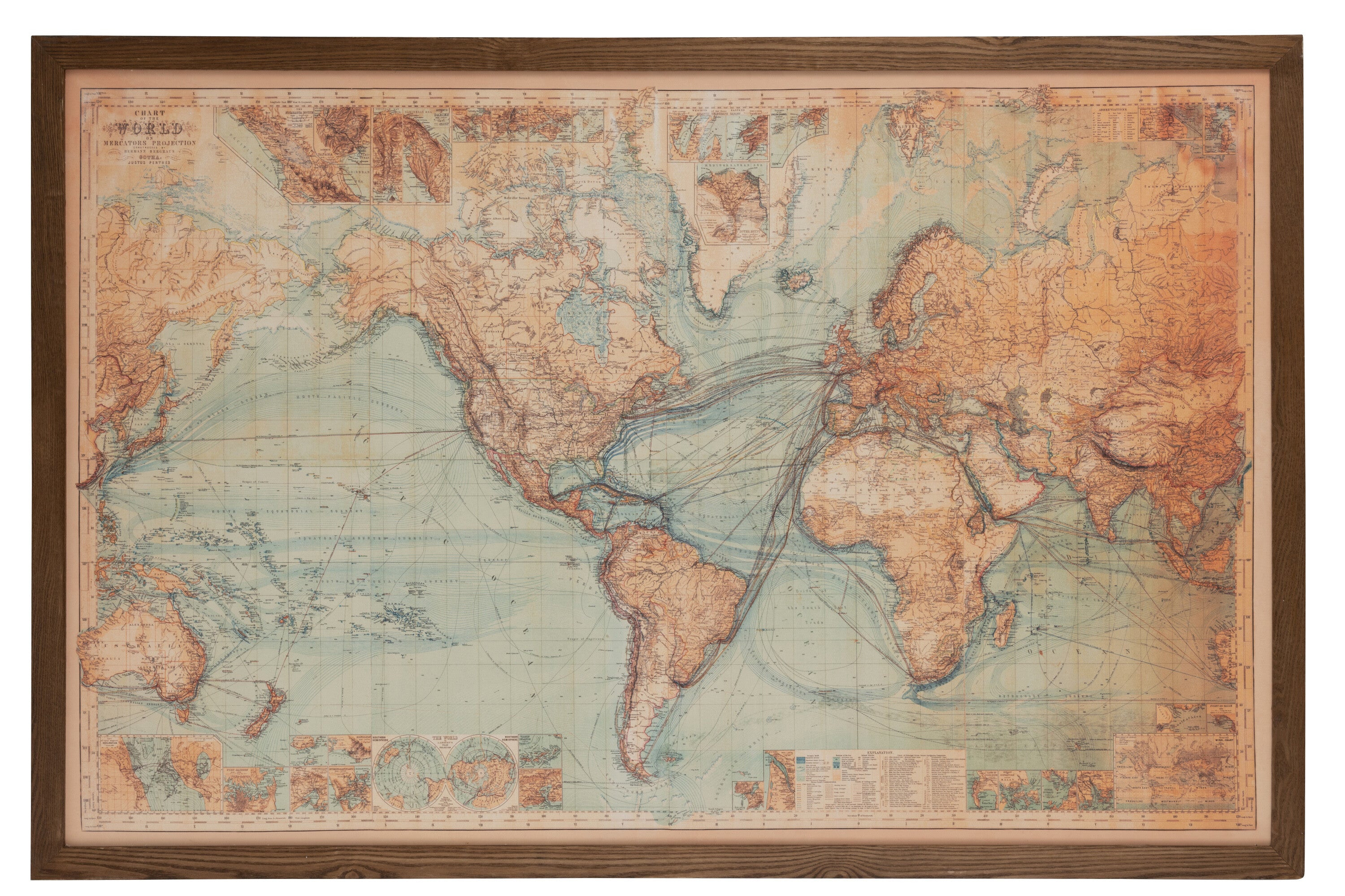 Frame Led Batterijen Kaart Wereld Hout/Canvas Bruin/Natuurlijk