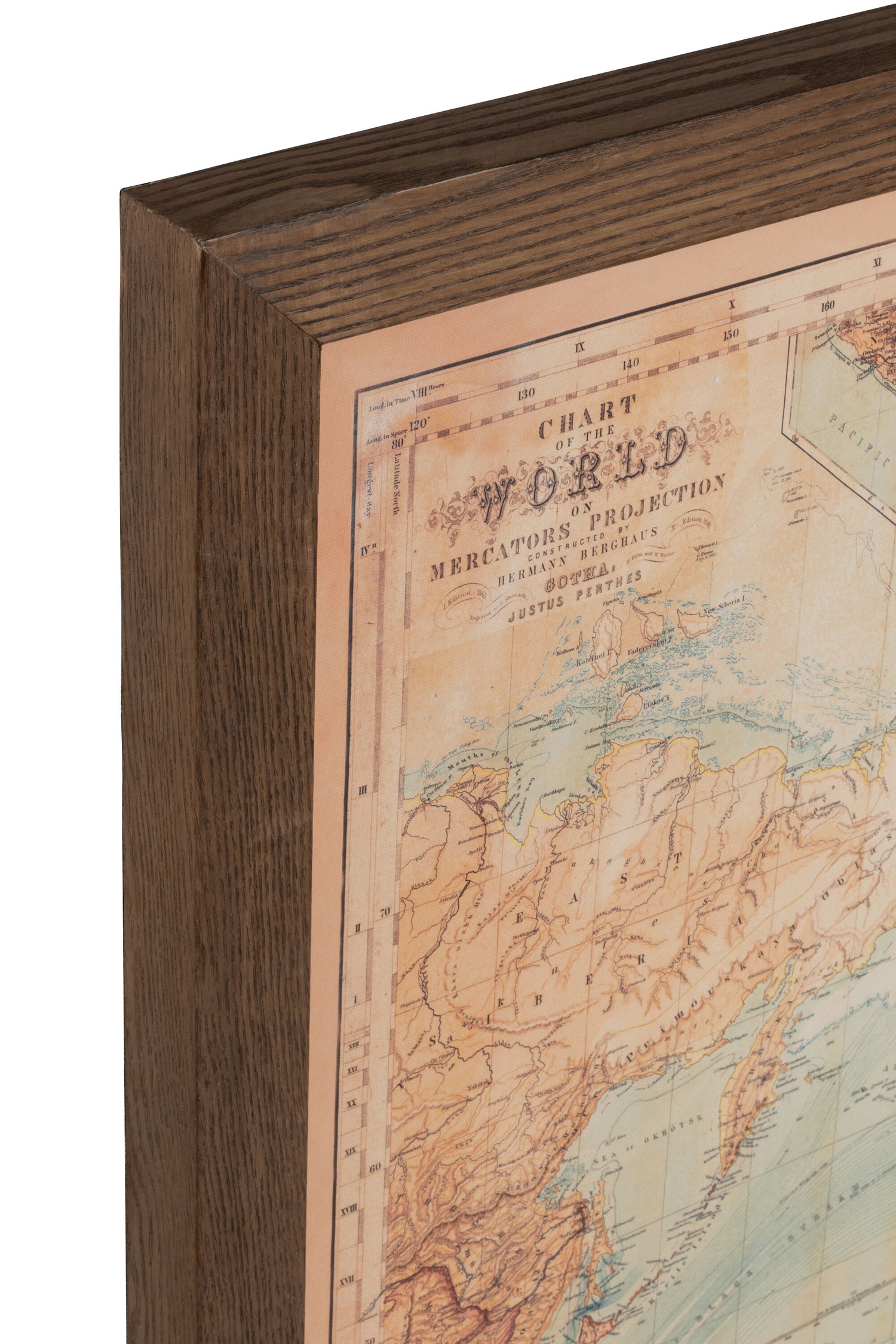 Frame Led Batterijen Kaart Wereld Hout/Canvas Bruin/Natuurlijk