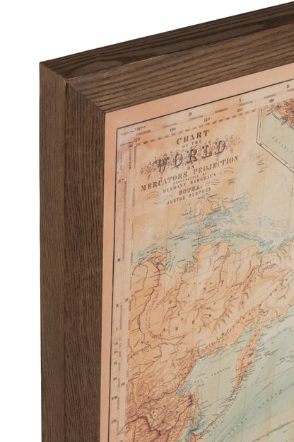 Frame Led Batterijen Kaart Wereld Hout/Canvas Bruin/Natuurlijk