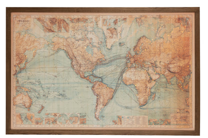 Frame Led Batterijen Kaart Wereld Hout/Canvas Bruin/Natuurlijk