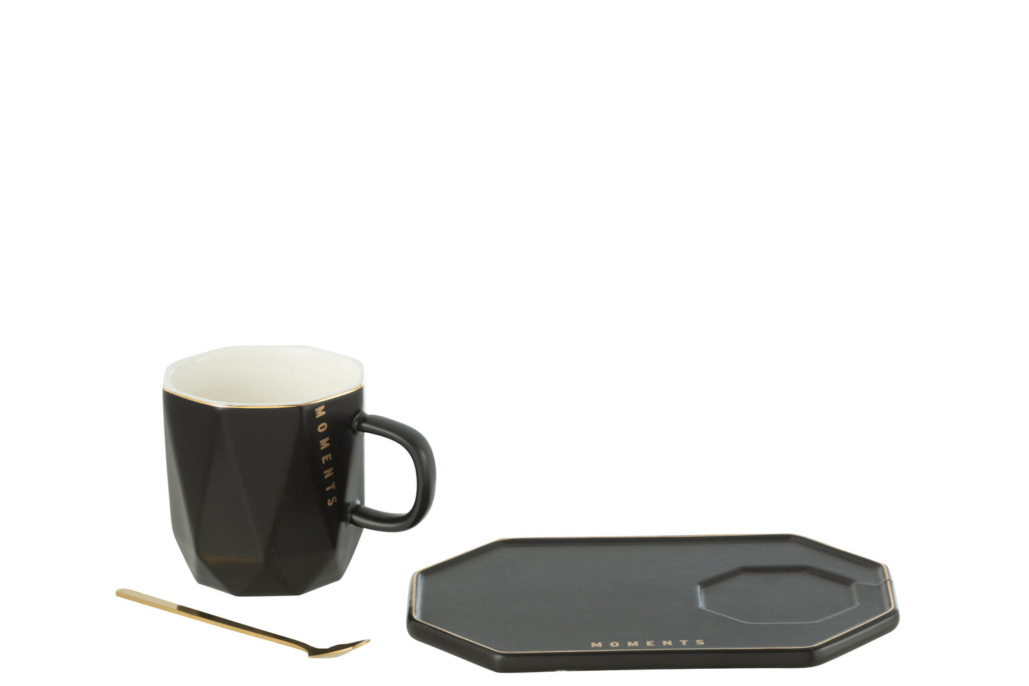 Mok+Schotel+Lepel Momenten Keramiek Zwart