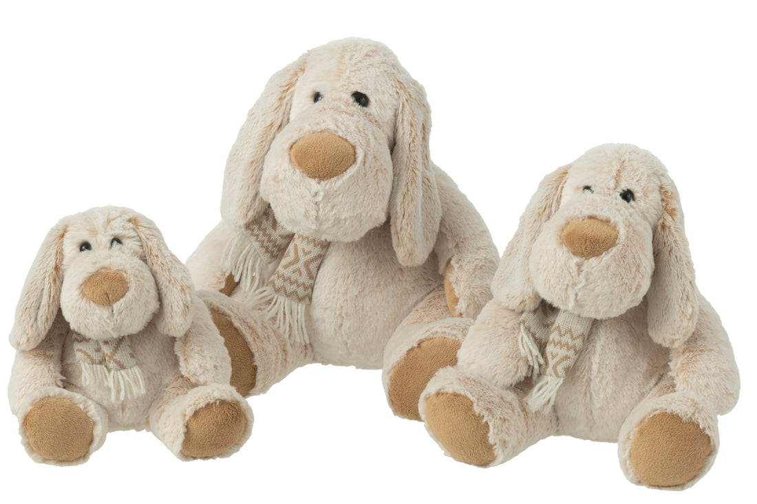 Hond+sjaal Zittend Pluche Polyester Beige/Bruin Groot