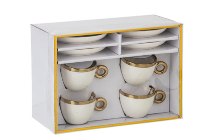 J-Line Doos van 4 kopjes en schotels van keramiek wit/goud