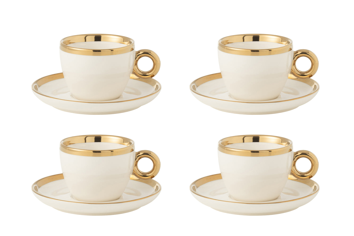 J-Line Doos van 4 kopjes en schotels van keramiek wit/goud