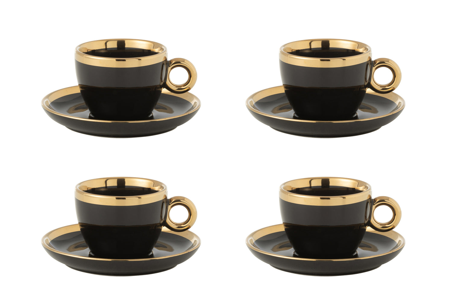 J-Line Doos met 4 kopjes en schotels van keramiek zwart/goud