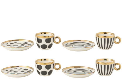 Doos met 4 kopjes en schotels van keramiek mix