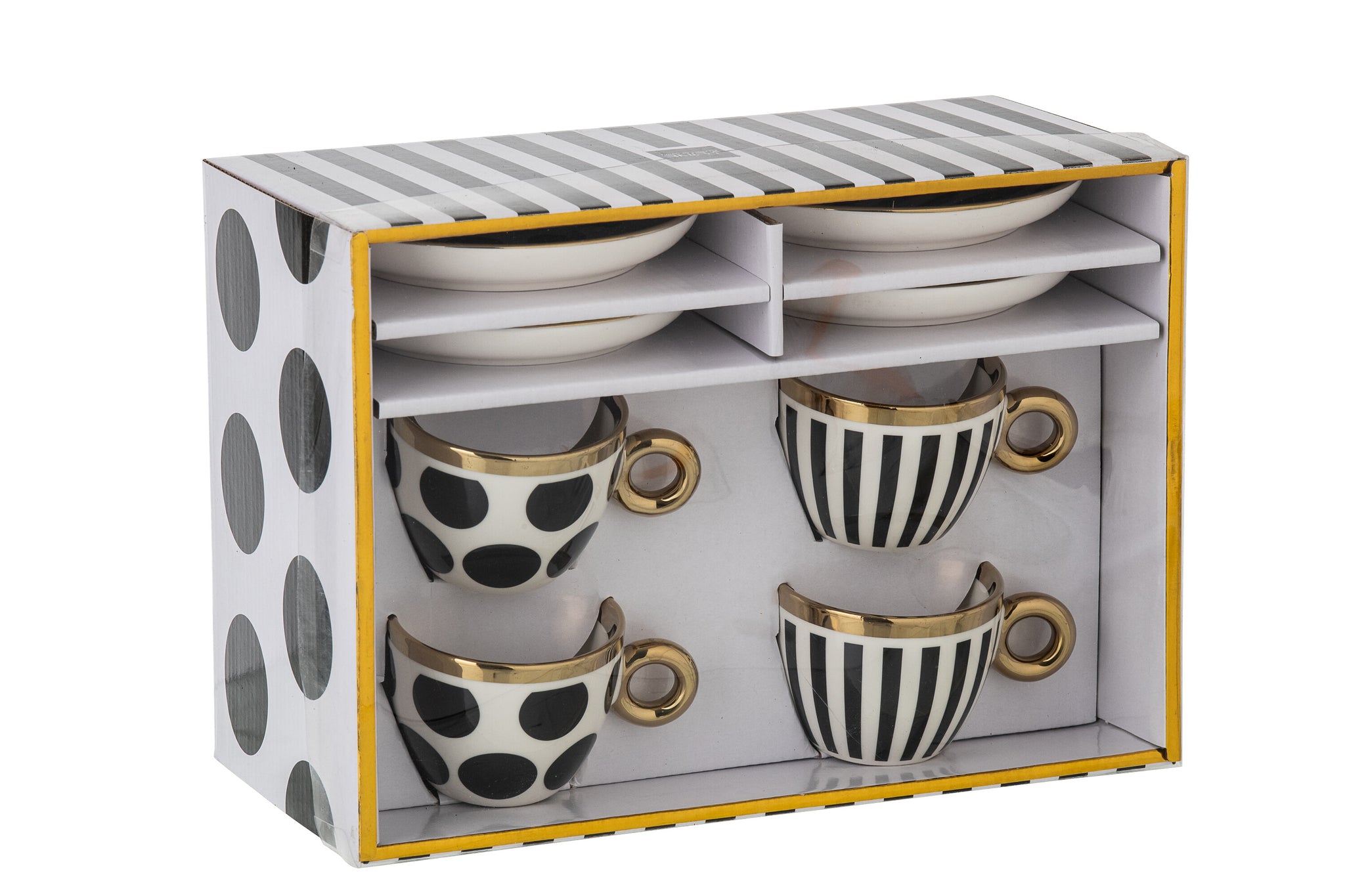 Doos met 4 kopjes en schotels van keramiek mix