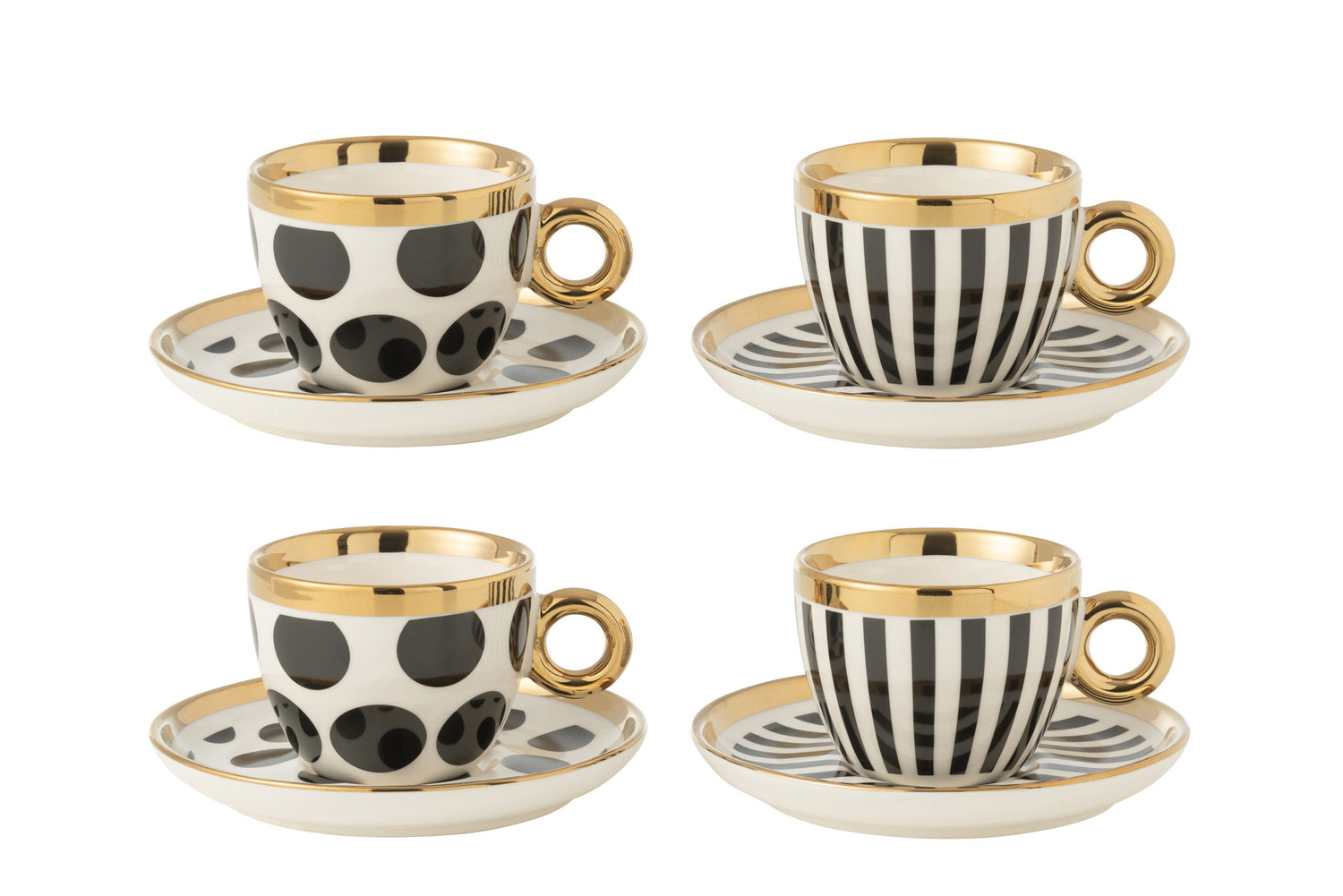 Doos met 4 kopjes en schotels van keramiek mix