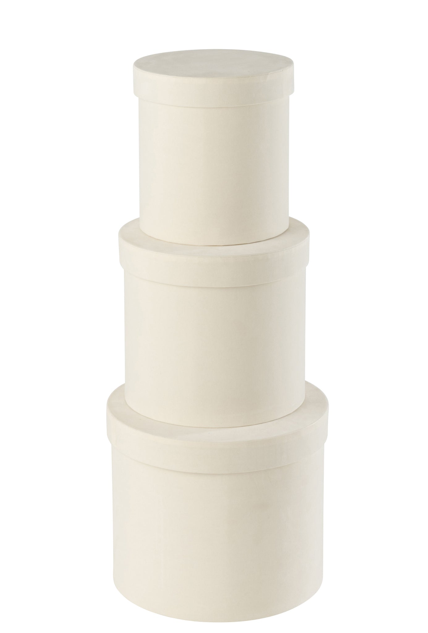 Set van 3 ronde dozen van wit fluweelpapier