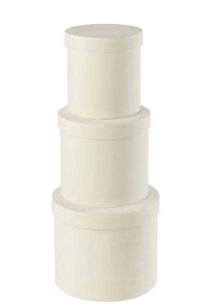 Set van 3 ronde dozen van wit fluweelpapier