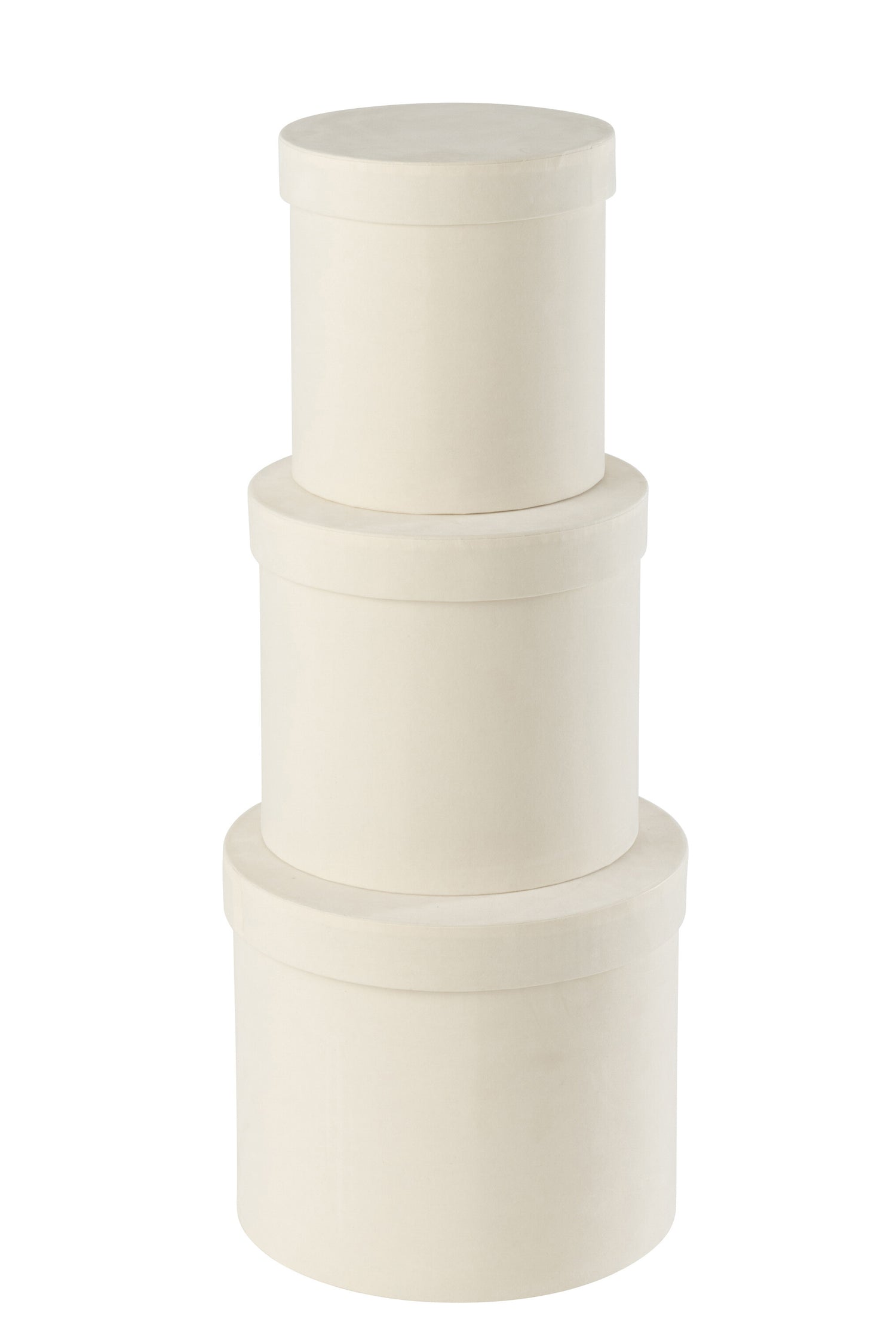 Set van 3 ronde dozen van wit fluweelpapier