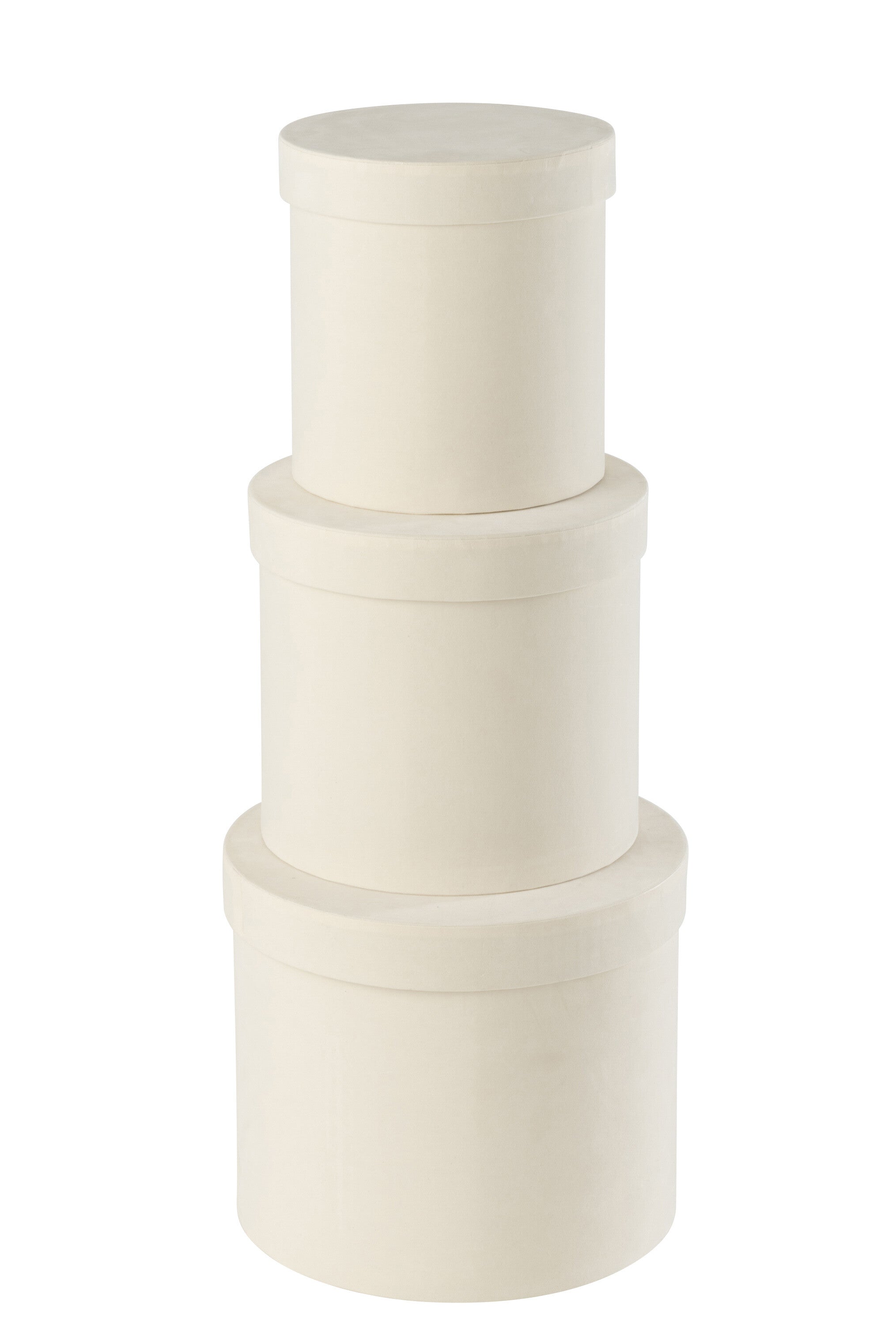 Set van 3 ronde dozen van wit fluweelpapier