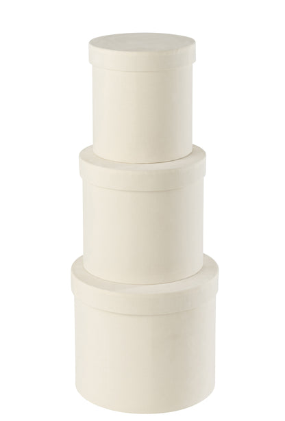 Set van 3 ronde dozen van wit fluweelpapier