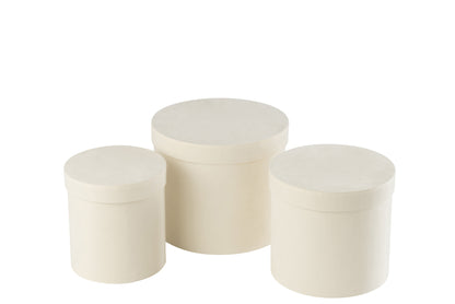 Set van 3 ronde dozen van wit fluweelpapier