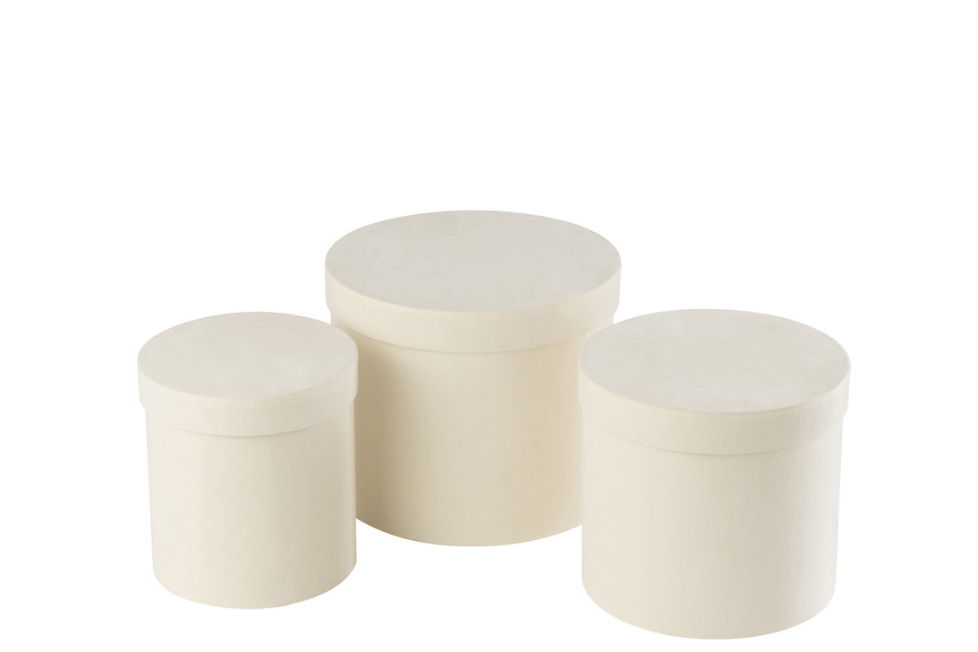 Set van 3 ronde dozen van wit fluweelpapier