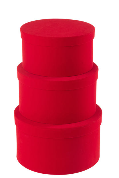 Set van 3 dozen rond plat fluweelpapier rood