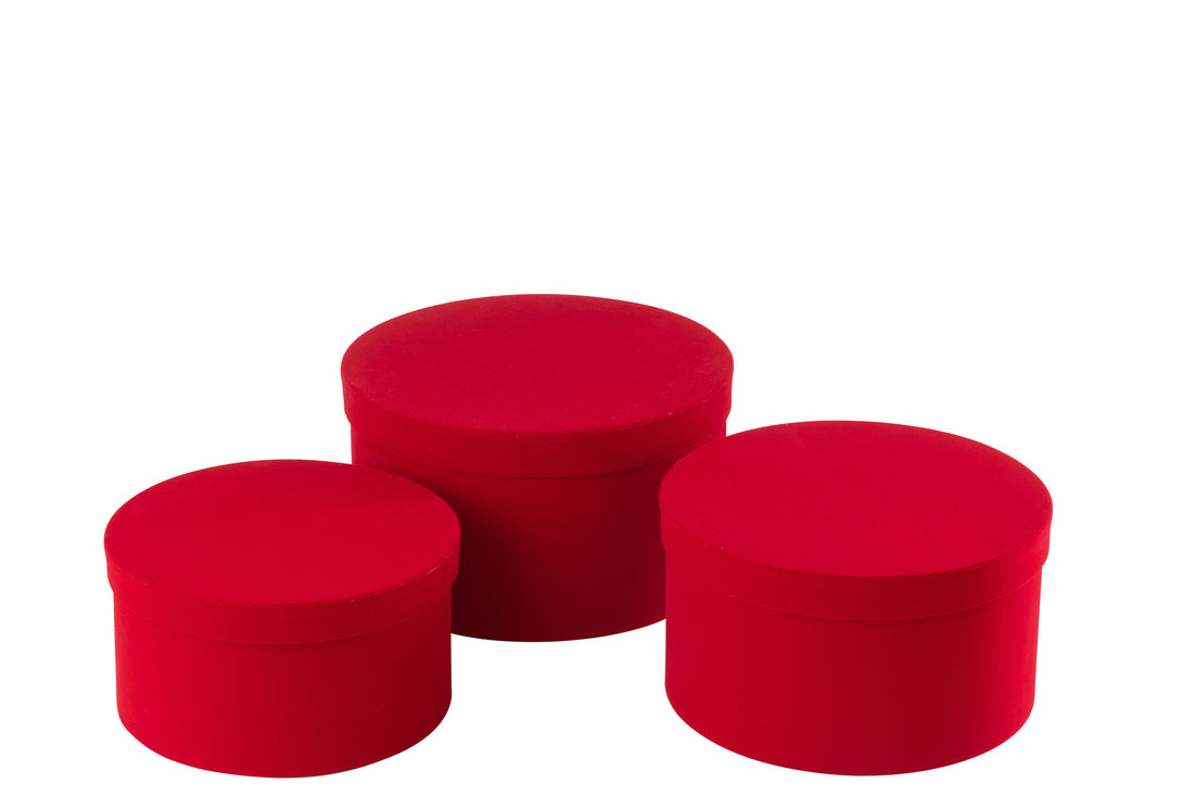 Set van 3 dozen rond plat fluweelpapier rood