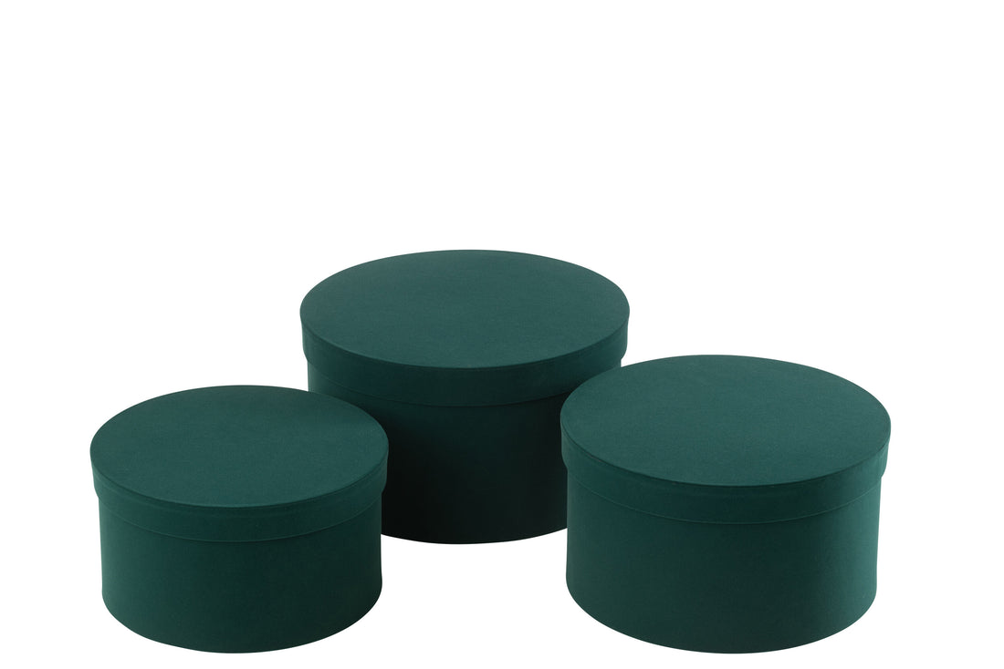 Set van 3 dozen rond plat fluweelpapier groen