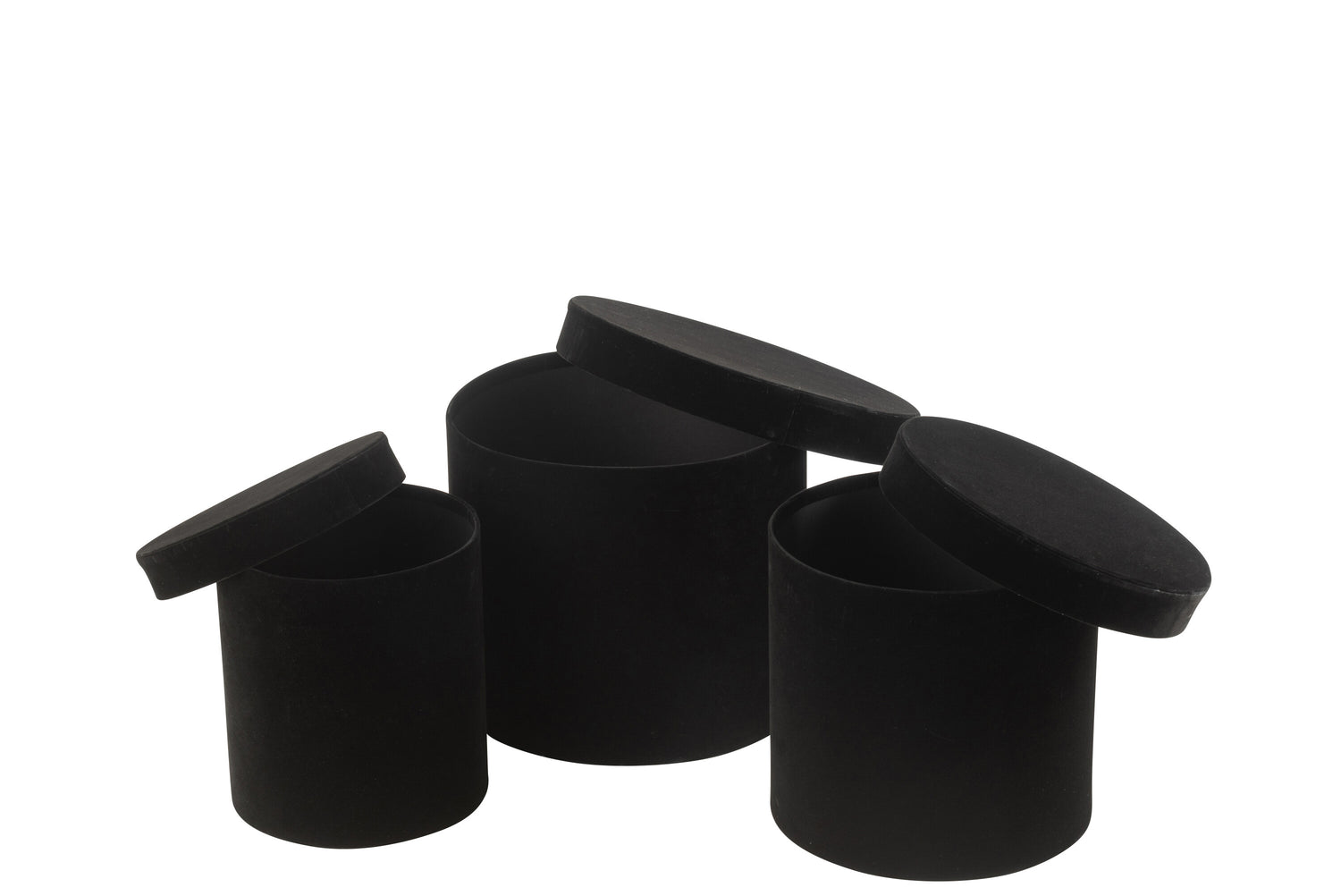 Set van 3 ronde fluwelen papieren dozen zwart