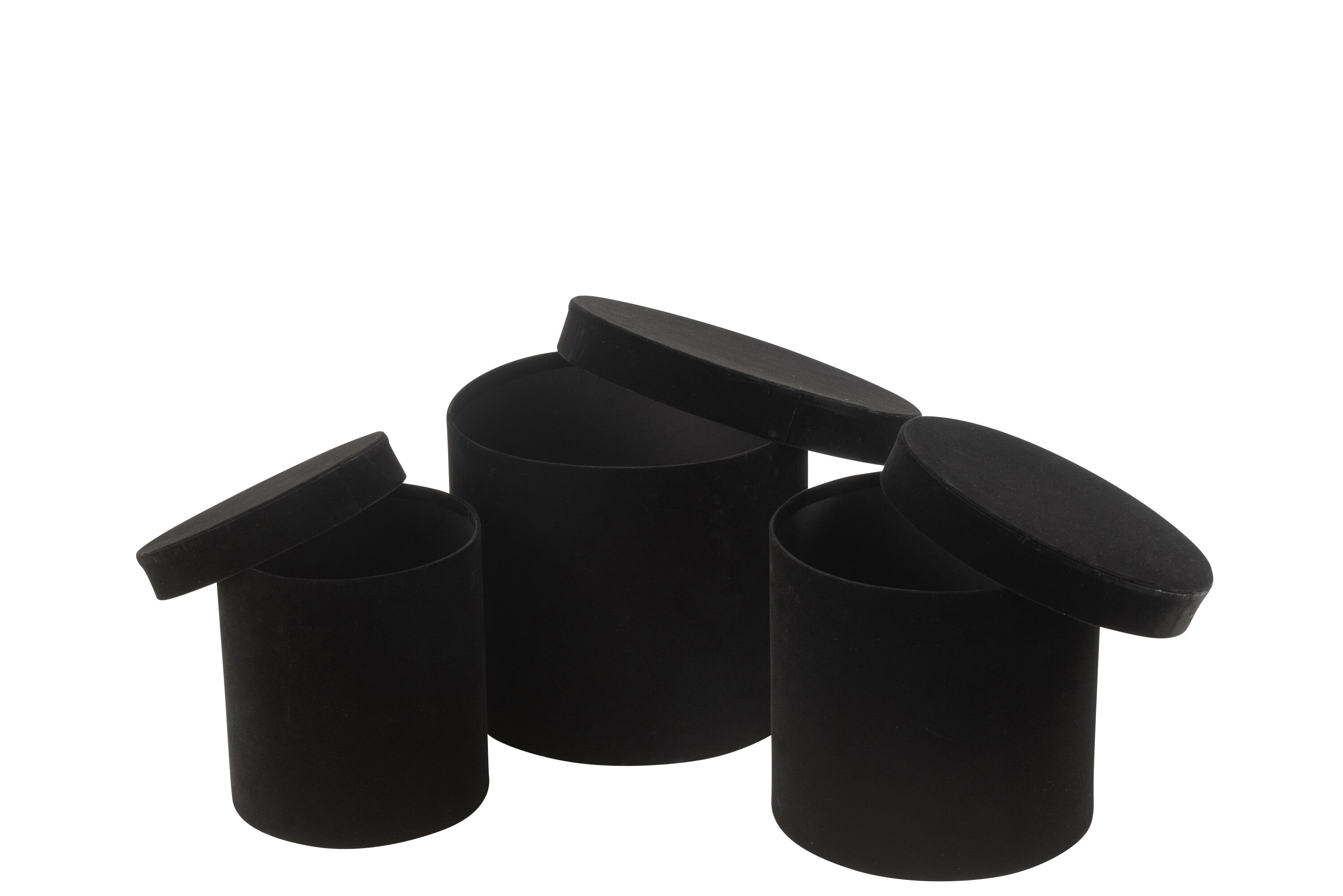 Set van 3 ronde fluwelen papieren dozen zwart