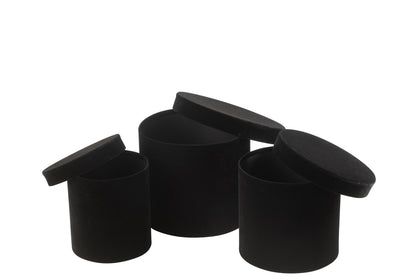 Set van 3 ronde fluwelen papieren dozen zwart