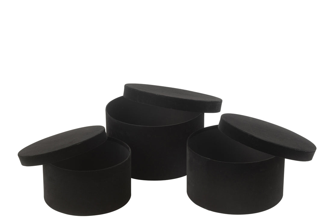 Set van 3 dozen rond plat fluweelpapier zwart