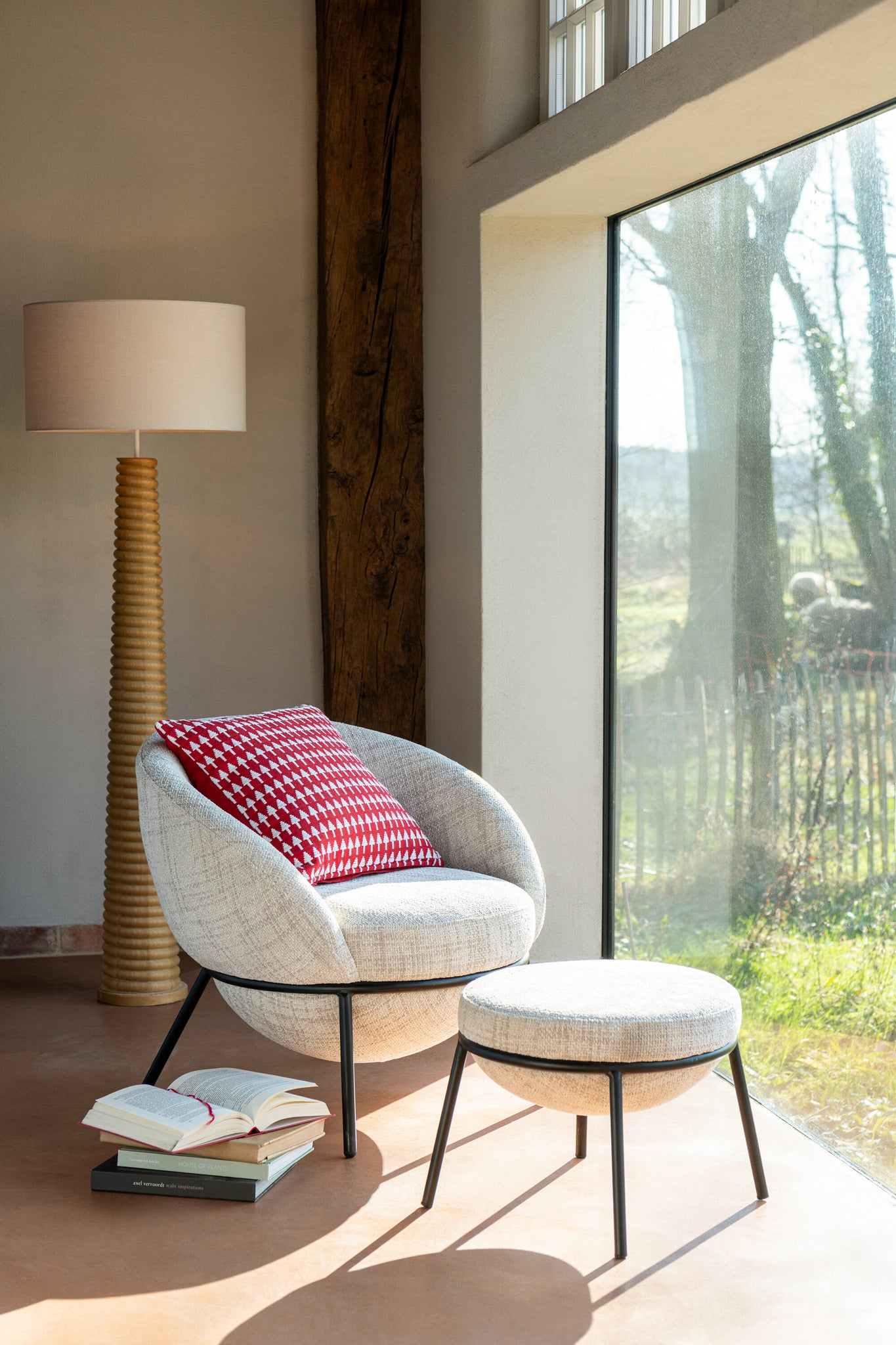 Vloerlamp met draad van Ailanthus hout natuurlijk/grijs