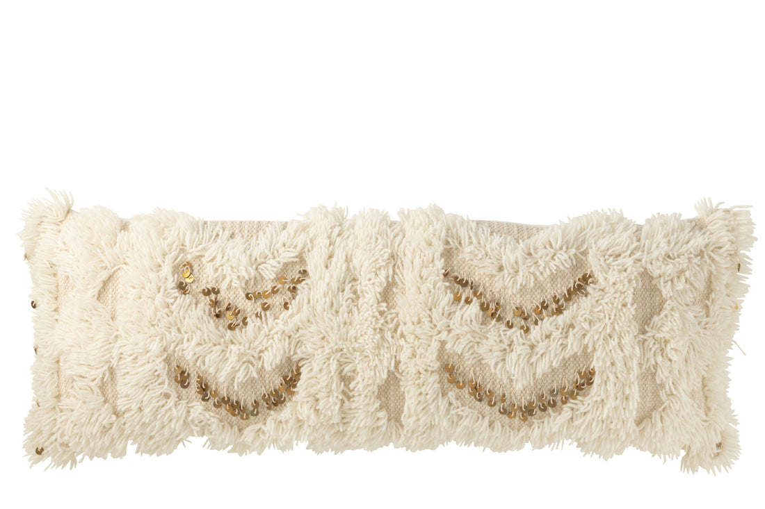 J-Line Kussen Rechthoek Pijlen Pailletten Wol/Katoen Crème/Goud