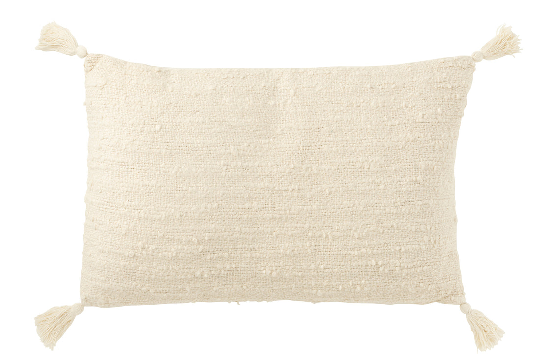 J-Line Kussen Rechthoek+Kwasten Katoen Crème