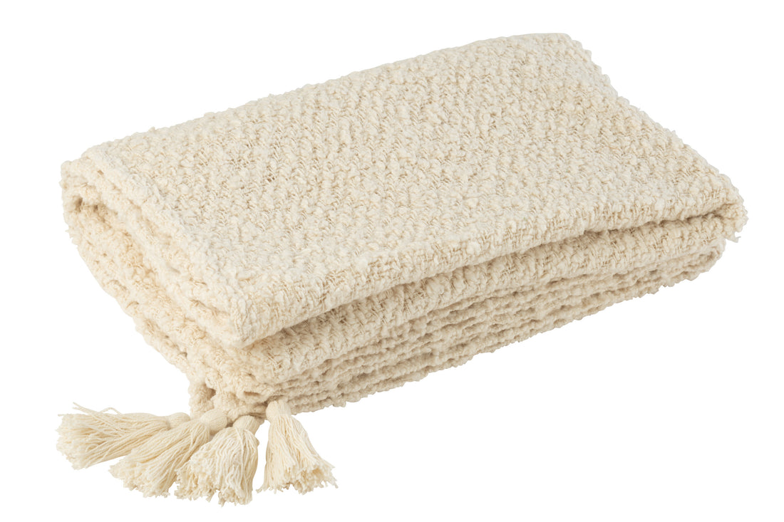 J-Line Plaid Kwasten Katoen Crème