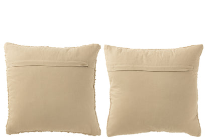 Kussen Vierkant Los/Strak Geweven Katoen Donker Beige Assortiment Van 2