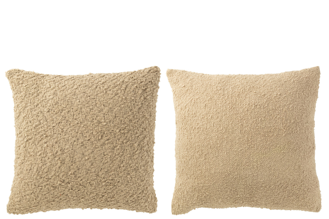 Kussen Vierkant Los/Strak Geweven Katoen Donker Beige Assortiment Van 2