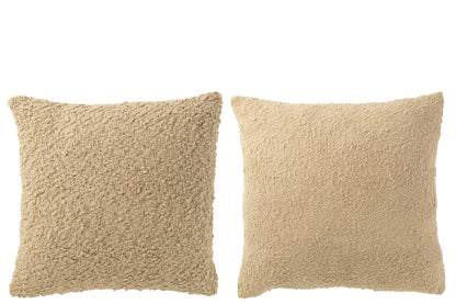 Kussen Vierkant Los/Strak Geweven Katoen Donker Beige Assortiment Van 2