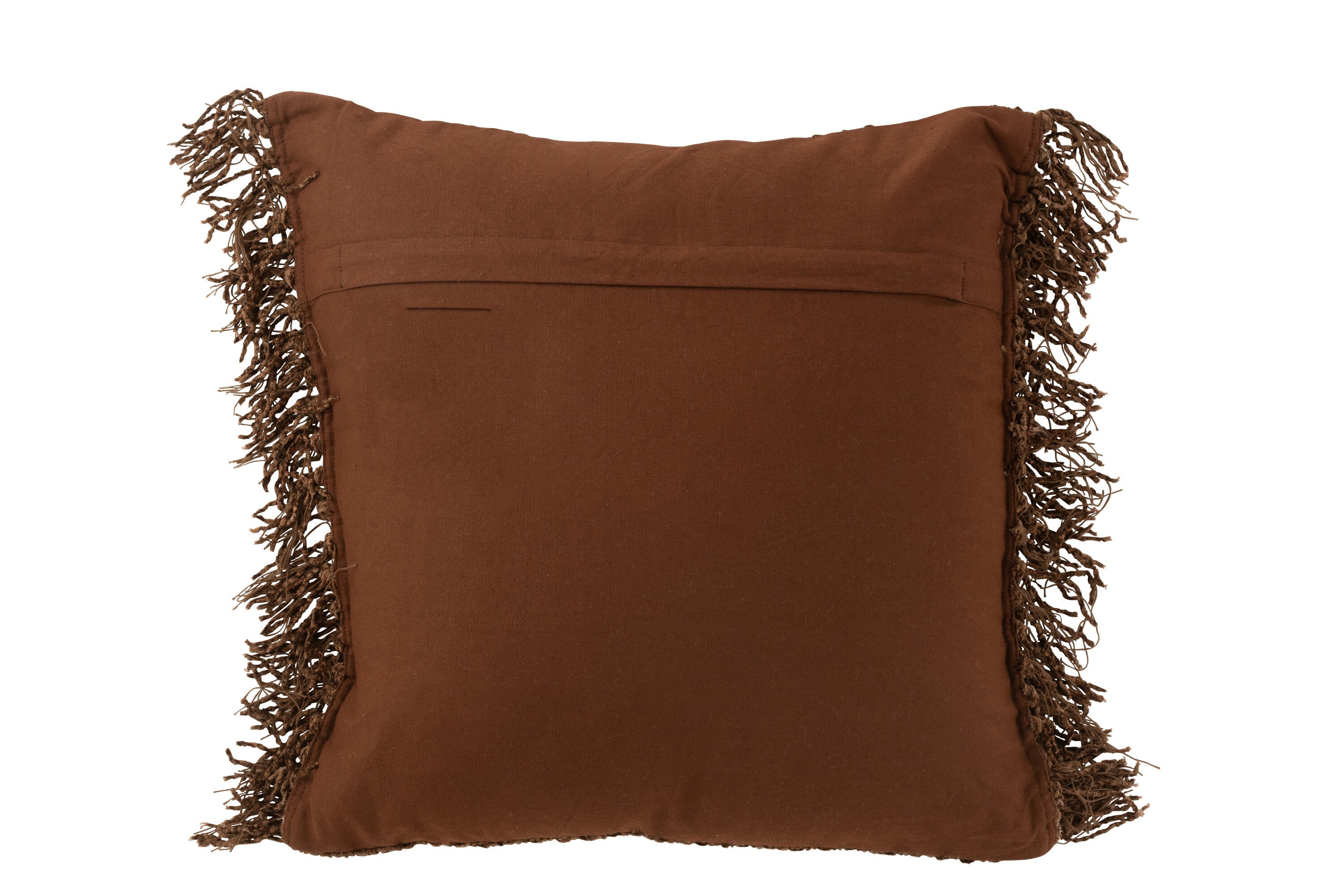J-Line Kussen Gewoven+Franjes Viscose/Katoen Bruin