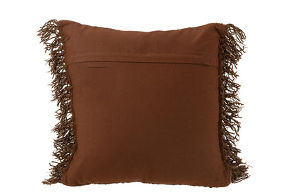 J-Line Kussen Gewoven+Franjes Viscose/Katoen Bruin