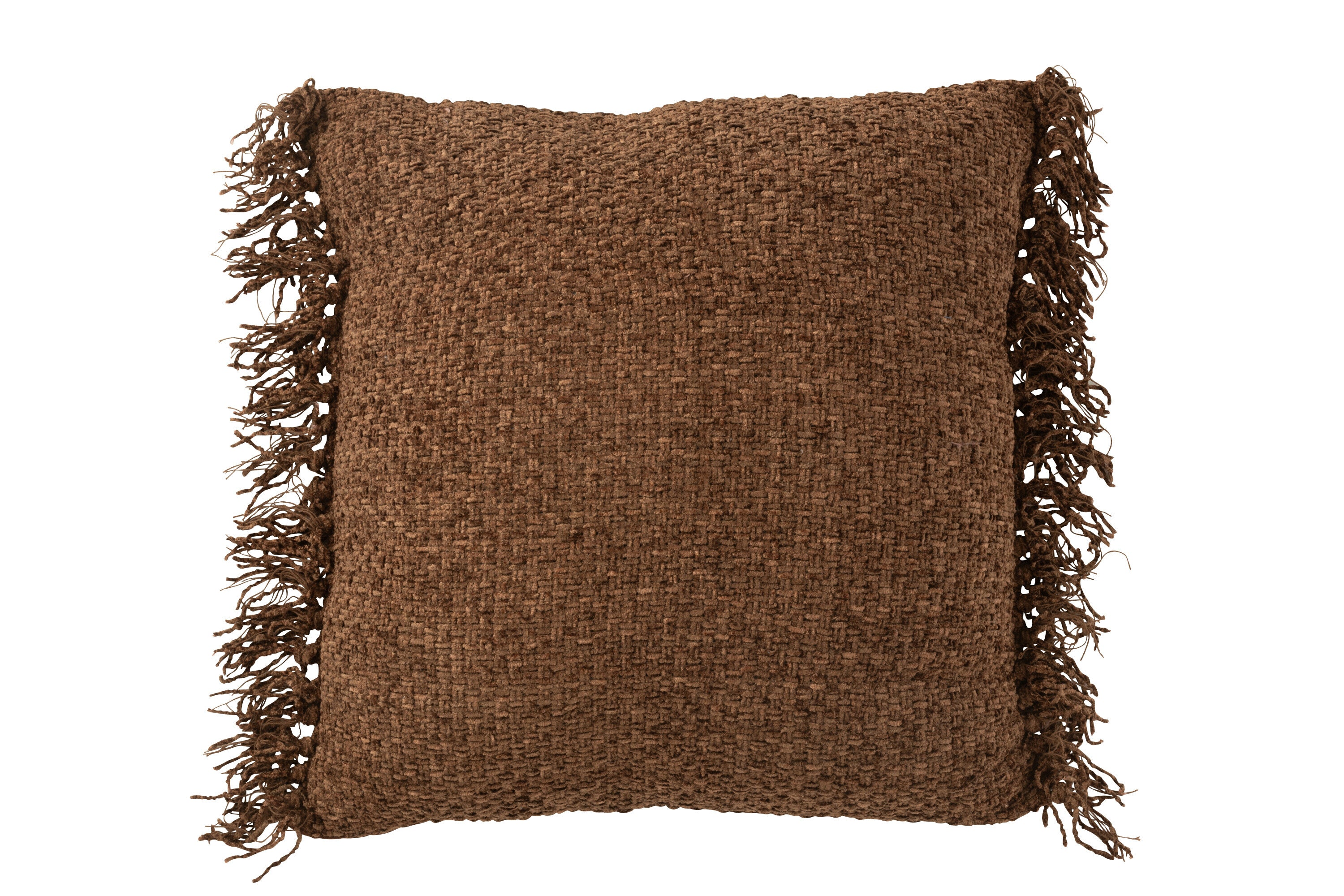J-Line Kussen Gewoven+Franjes Viscose/Katoen Bruin
