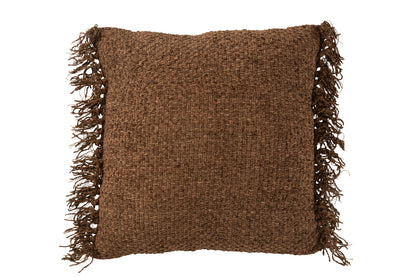 J-Line Kussen Gewoven+Franjes Viscose/Katoen Bruin