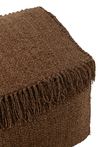 J-Line Poef Vierkant Gewoven+Franjes Viscose Bruin