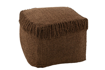 J-Line Poef Vierkant Gewoven+Franjes Viscose Bruin