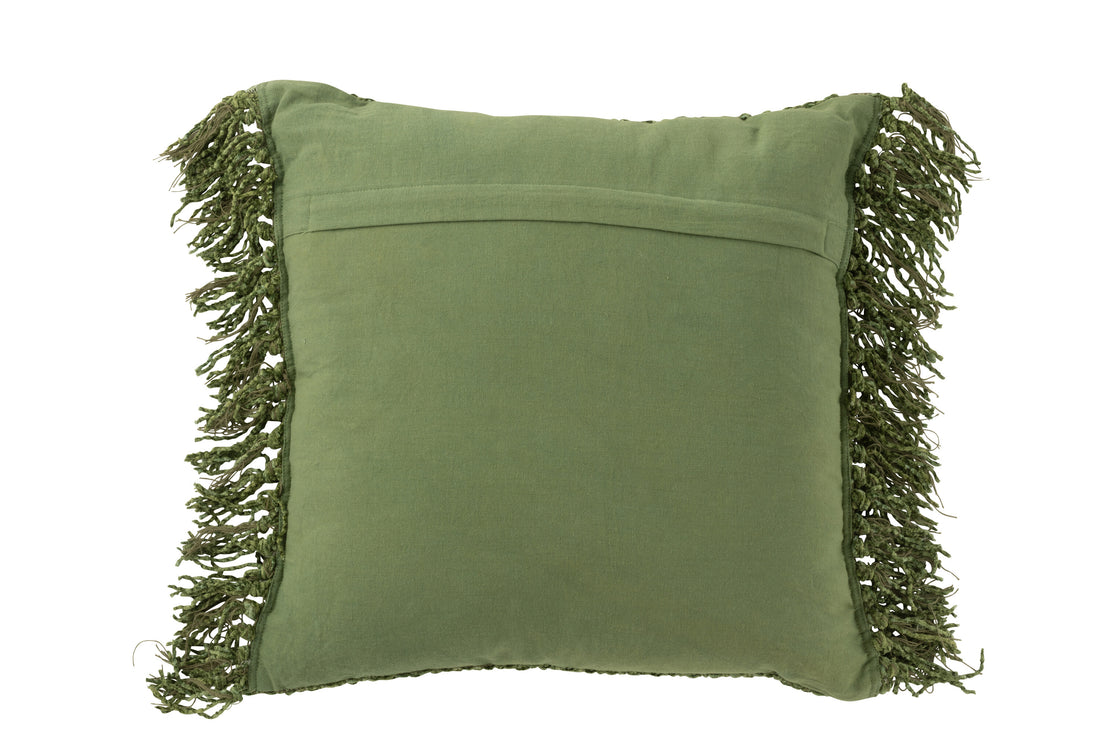 J-Line Kussen Gewoven+Franjes Viscose/Katoen Donkergroen