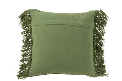 J-Line Kussen Gewoven+Franjes Viscose/Katoen Donkergroen